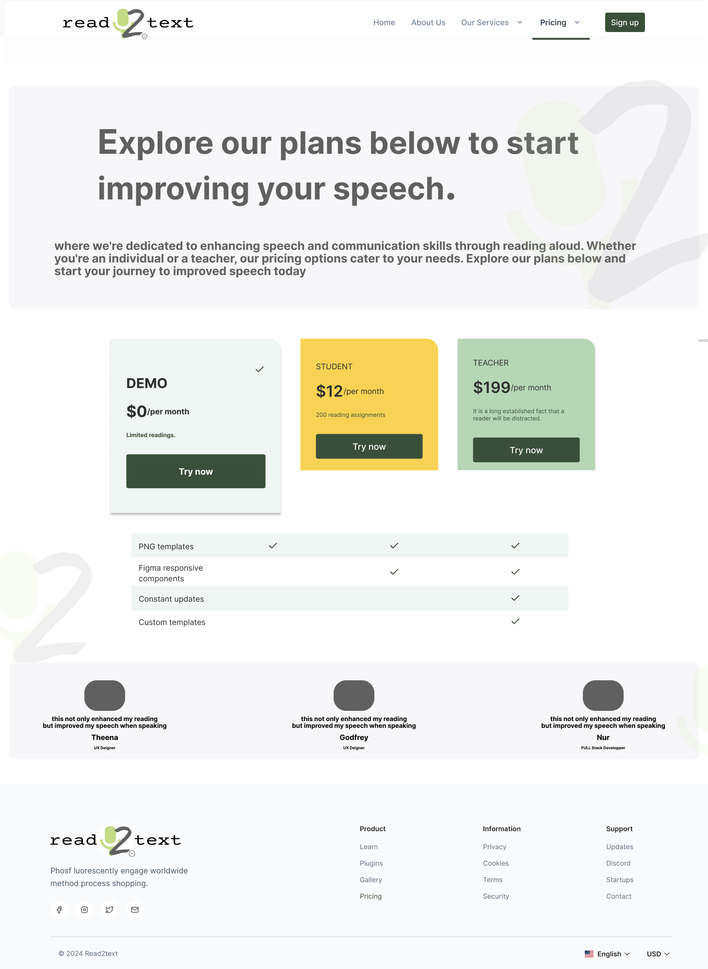 Read2Text student practice and lesson setup