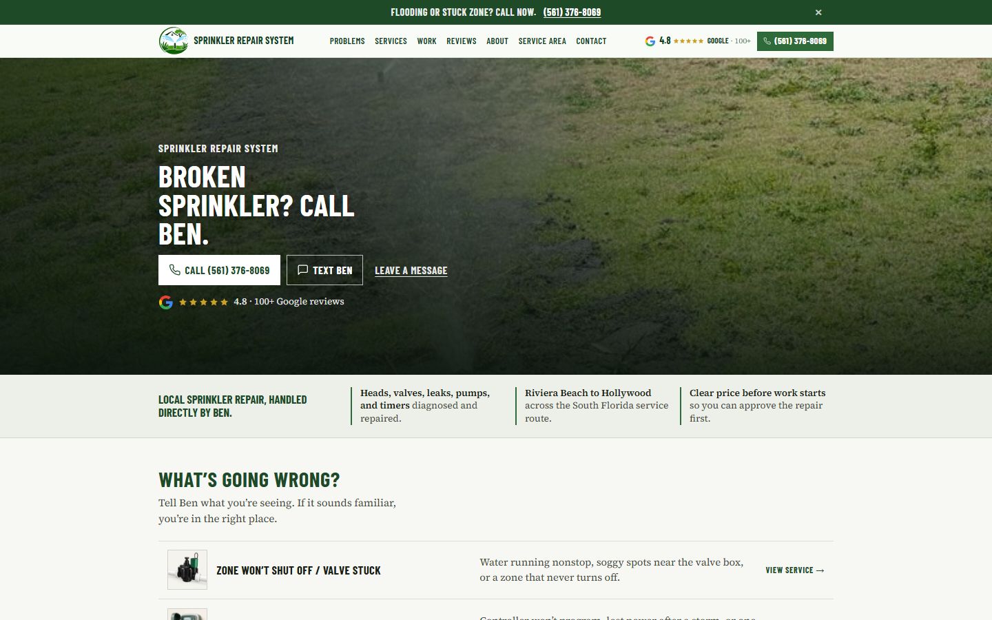 Sprinkler Repair System homepage: Broken sprinkler? Call Ben.